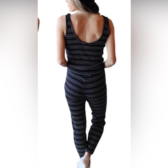 BOBI JUMPSUIT BLACK/WHITE STRIPED NWT - Picture 4 of 5